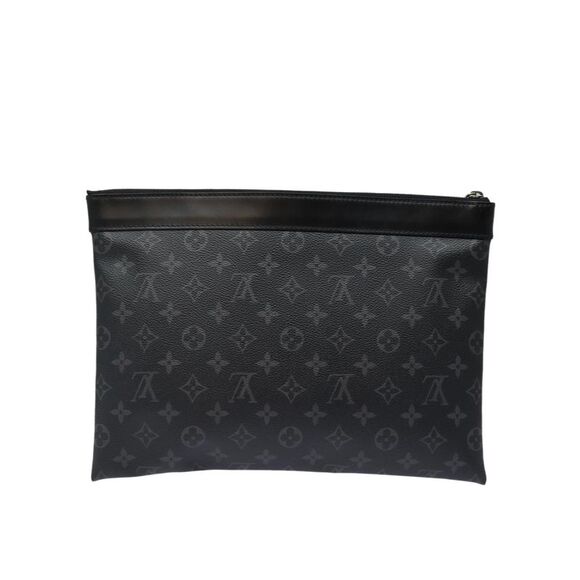 Pre Loved Louis Vuitton Monogram Eclipse Pochette Clutch Unisex Black Clutch - Picture 3 of 8